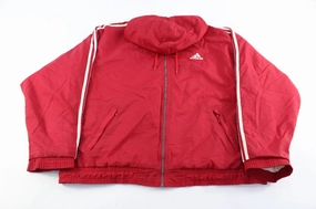 All Season Adidas Embroidered Logo Red & White Striped Zip Up Jacket