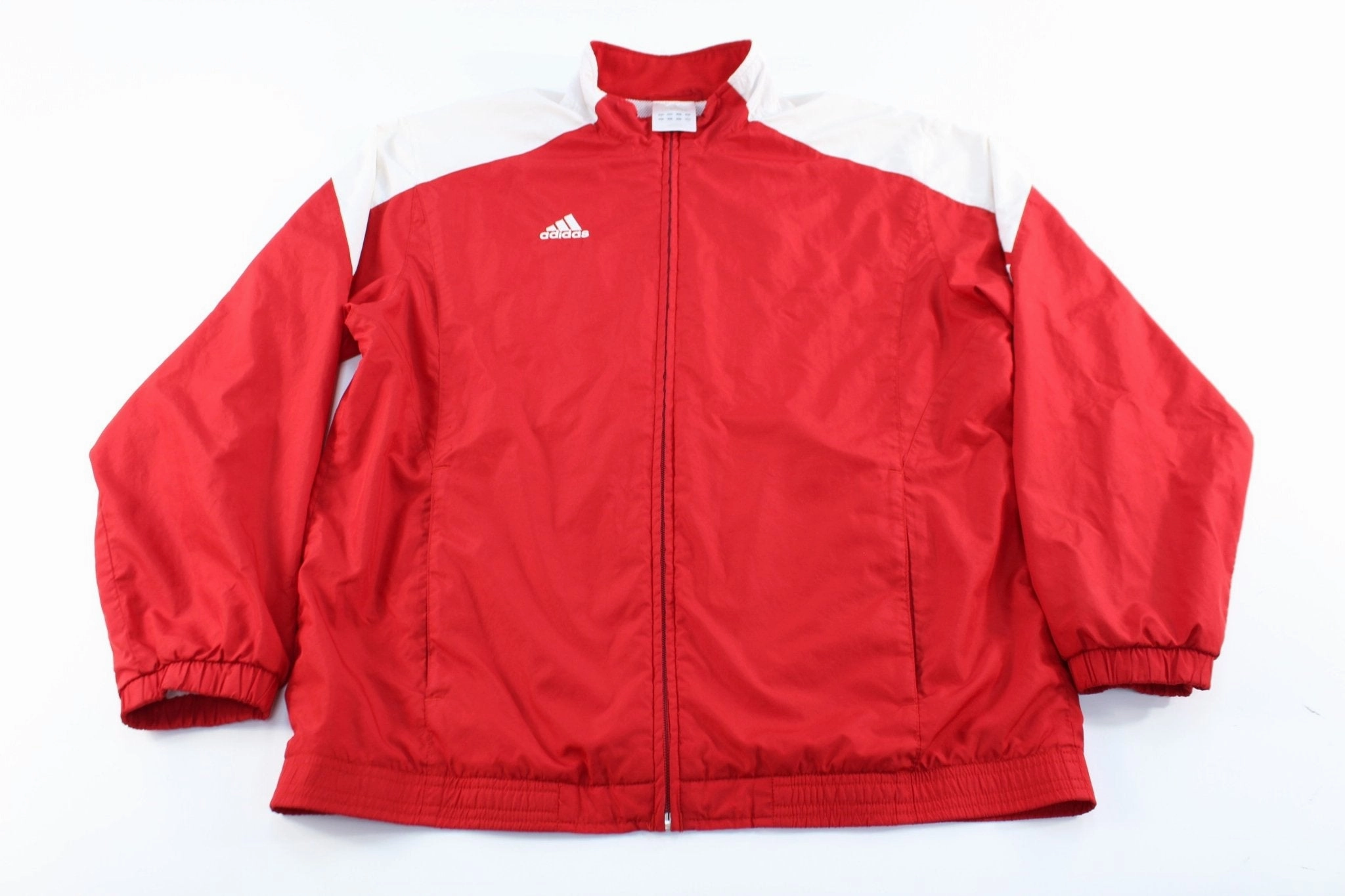Adidas Embroidered Logo Red & White Zip Up Jacket suitable for rainy days Snag Free Zippers