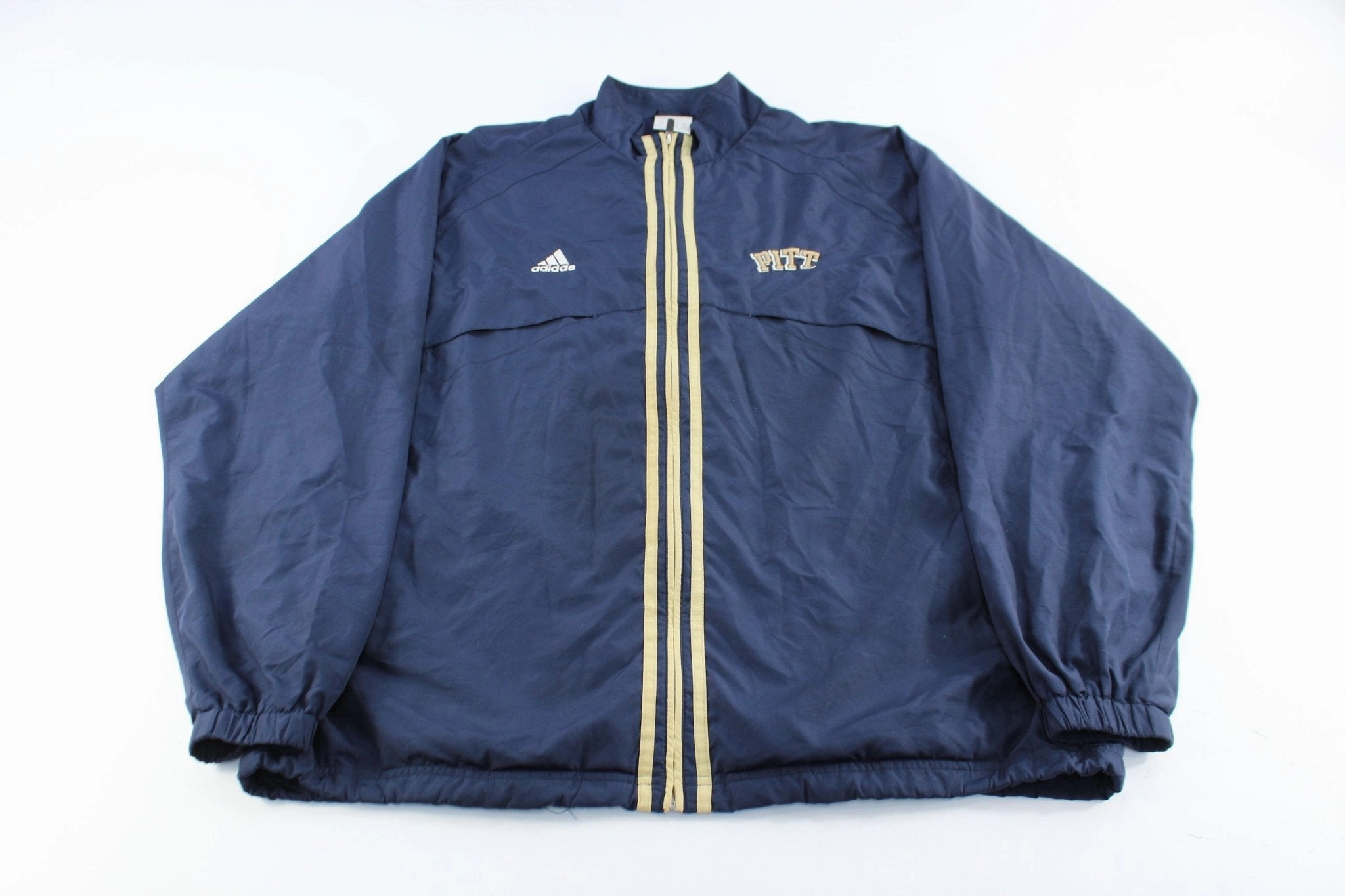 Adidas Embroidered Logo University of Pittsburgh Striped Zip Up Jacket performance day