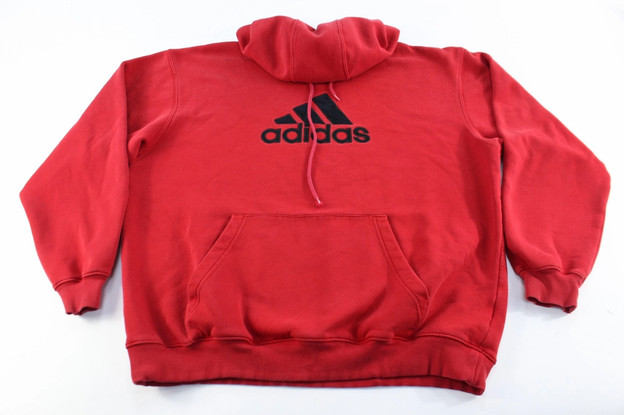 Adidas Embroidered Red Pullover Hoodie Soft Texture