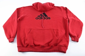 Adidas Embroidered Red Pullover Hoodie Soft Texture