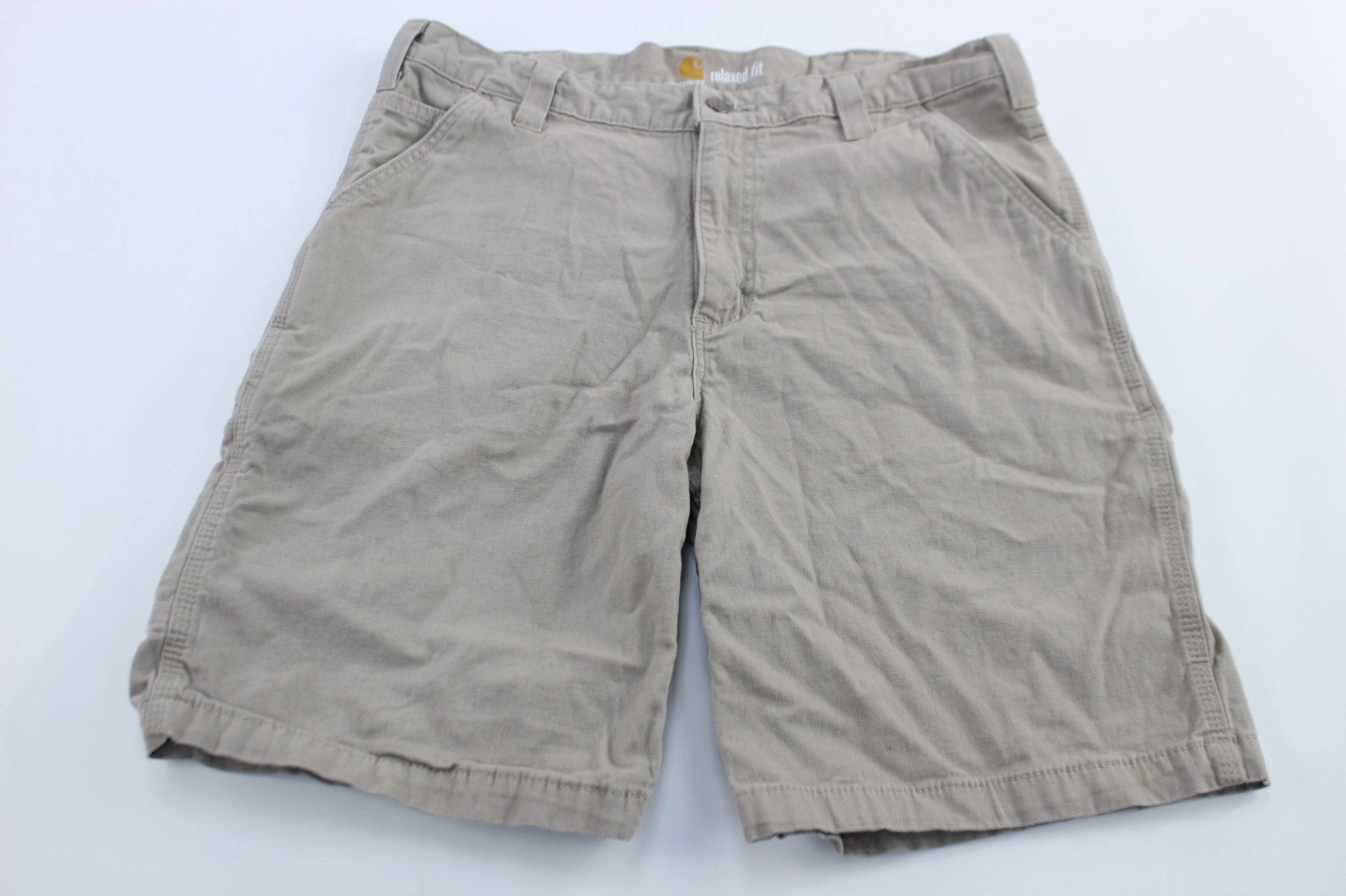 Breathable Stretch Wear Sporty Comfort Carhartt Logo Patch Khaki Relaxed Fit Shorts