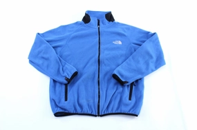 Women's The North Face Embroidered Logo Blue Fleece Zip Up Jacket Secure Lockdown Hood Toggle