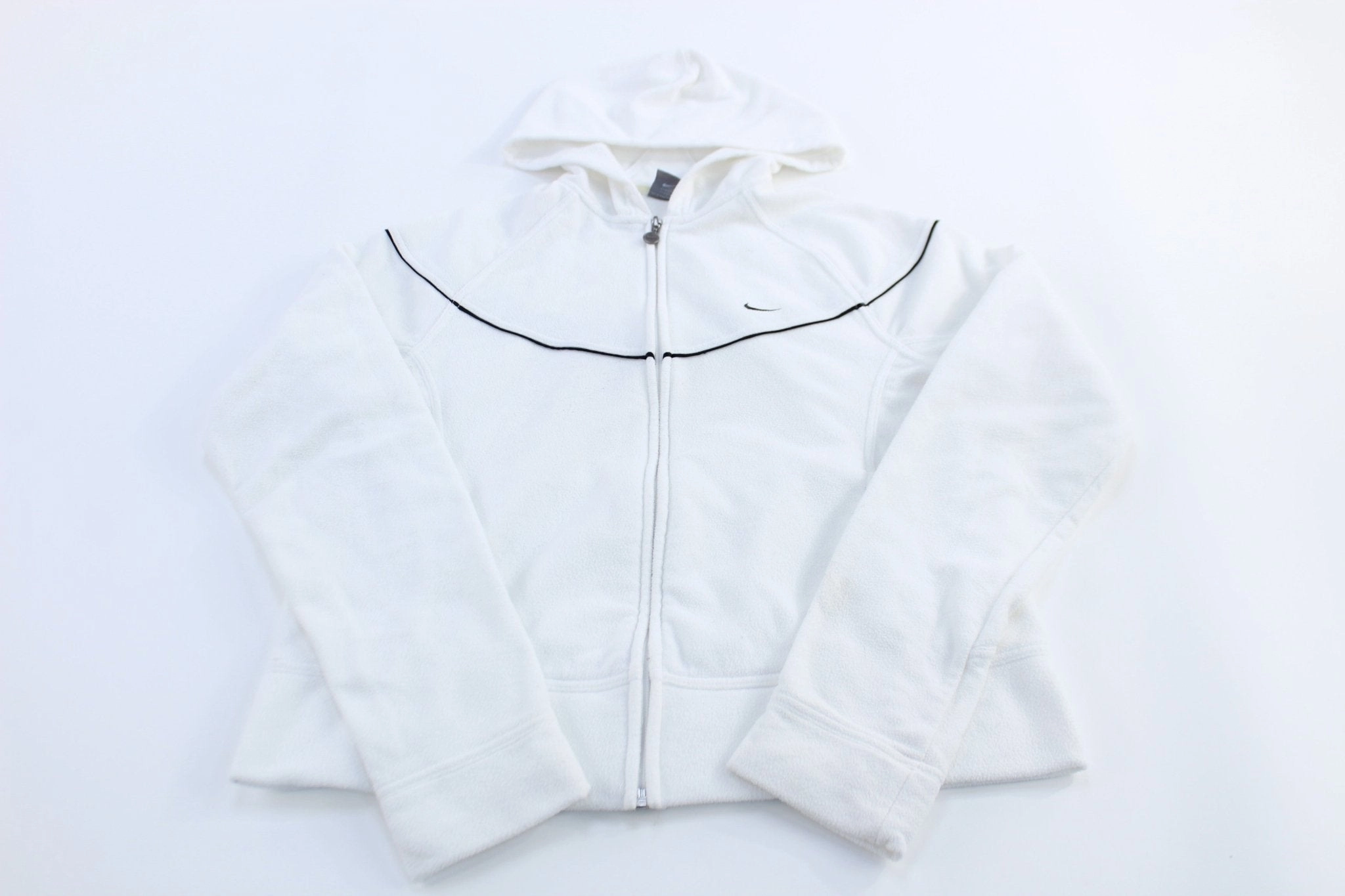 Women's Nike Embroidered Logo White Fleece Full Zip Hoodie Mesh Backed Hood