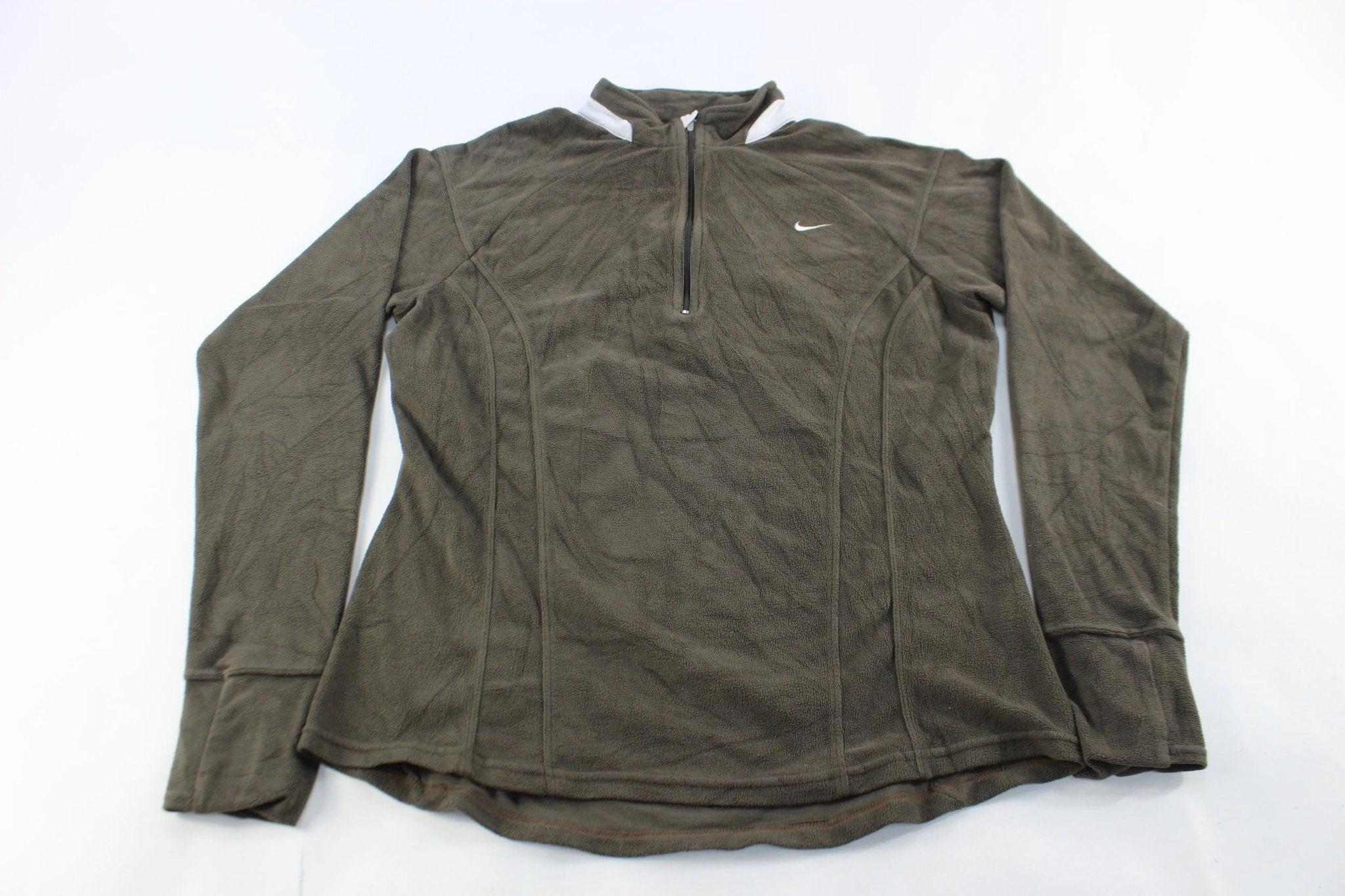 Elastic waist Bonded Seam Technology Women's Nike Embroidered Logo Olive Green Fleece Pullover