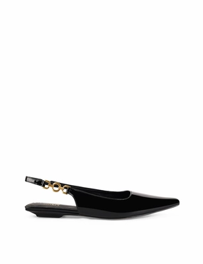 Elastic Fit Beach Mood Alana Slingback Flats  - Black Patent Leather