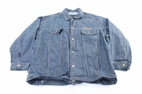 Y2K Phat Farm Embroidered Button Fly Denim Jacket Bonded Shoulder Guards