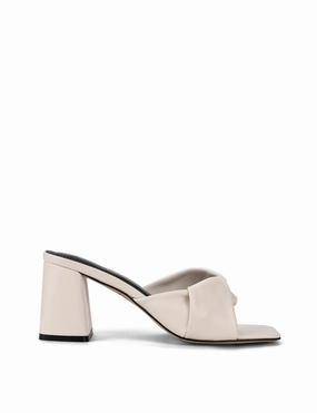 Versatile Star Story Block Heel Mules - Chalk White Leather