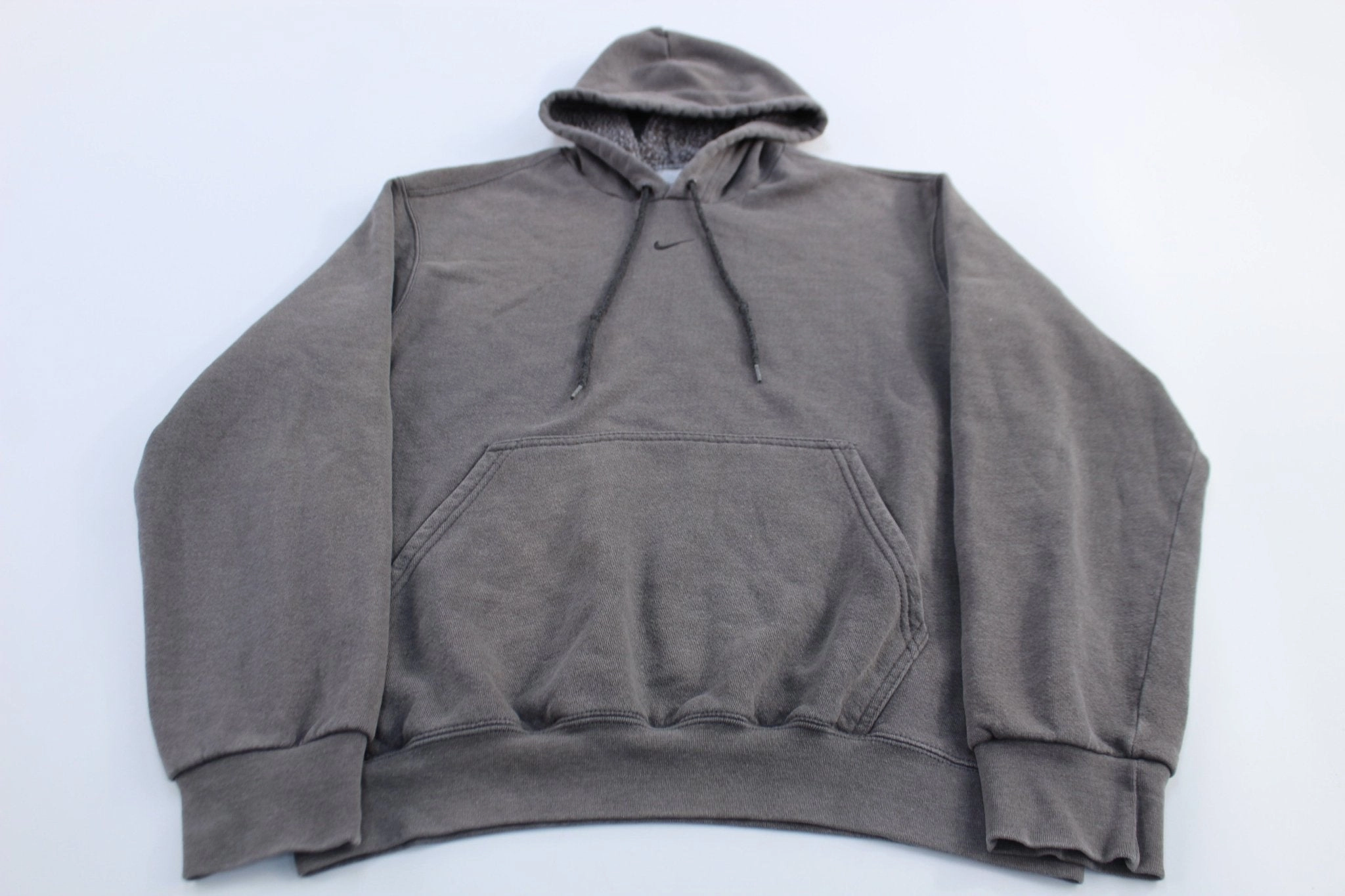 Smart Design Compression Fit 2000's Nike Embroidered Center Swoosh Logo Grey Pullover Hoodie