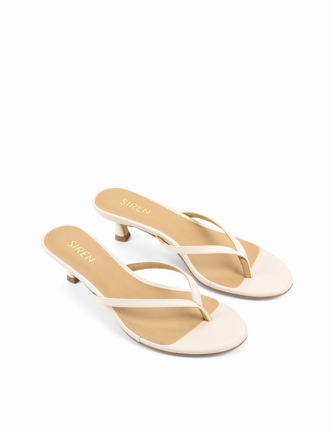 Xabi Kitten Heel Thongs - Chalk White Leather Comfortable Travel Footwear