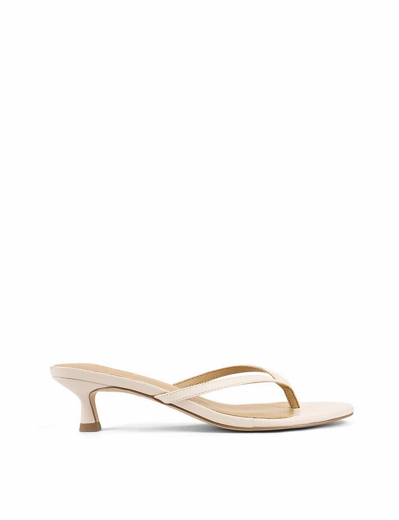 Xabi Kitten Heel Thongs - Chalk White Leather Stylish Beach Footwear