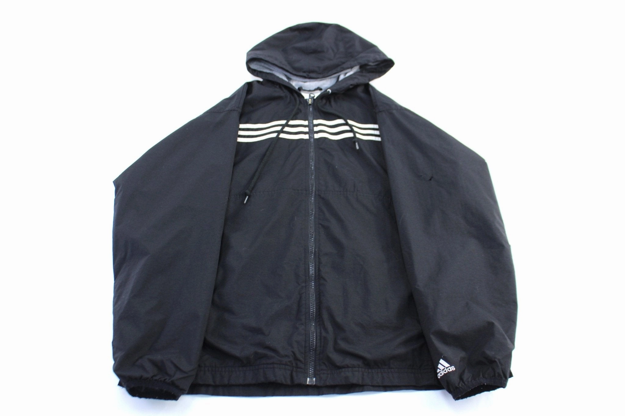 Women's Vintage Adidas Embroidered Logo Black & White Striped Zip Up Jacket Chilly Weather Wear UV-protection