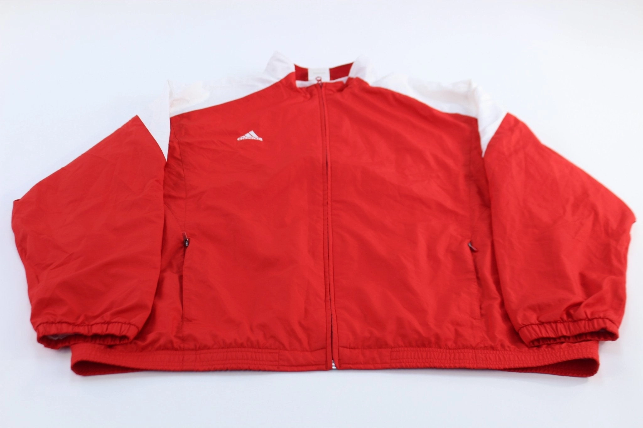 Adidas Embroidered Logo Red & White Striped Zip Up Jacket Stretch Fit Quick Drying