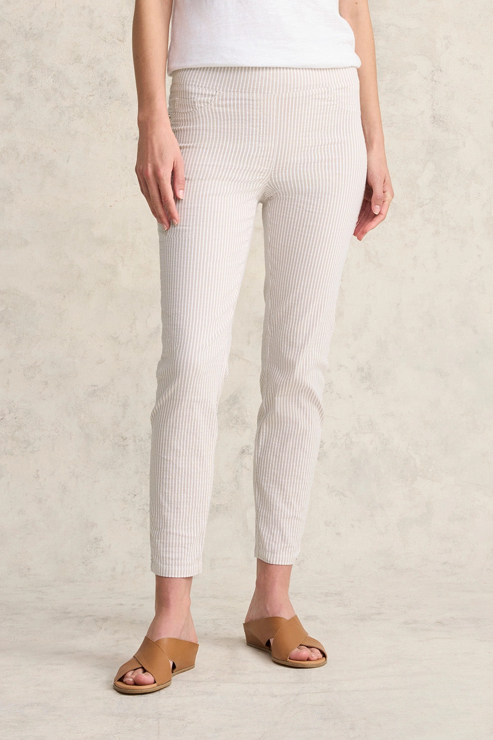 Bengajean? 7/8 Seersucker - Stone & White Stripe Cozy Touch Fashionable Look