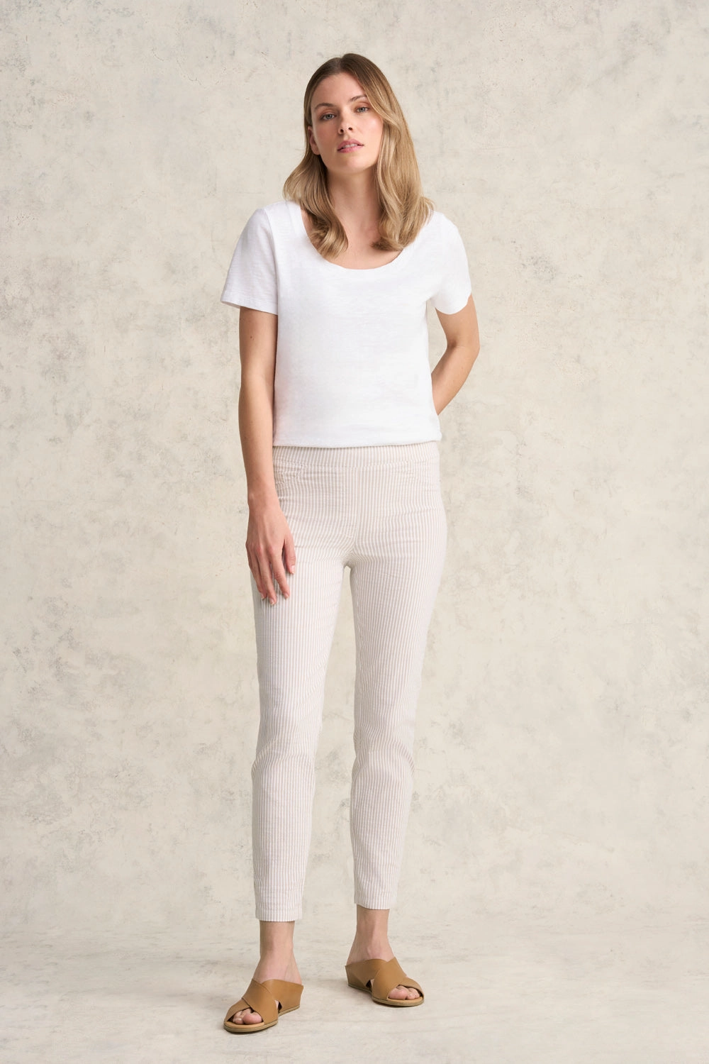 Simple Comfort Wear Bengajean? 7/8 Seersucker - Stone & White Stripe
