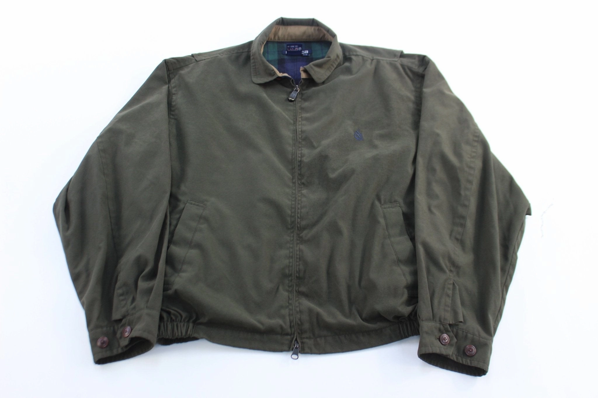 Nautica Embroidered Logo Green Plaid Lined Zip Up Jacket Indoor Layer