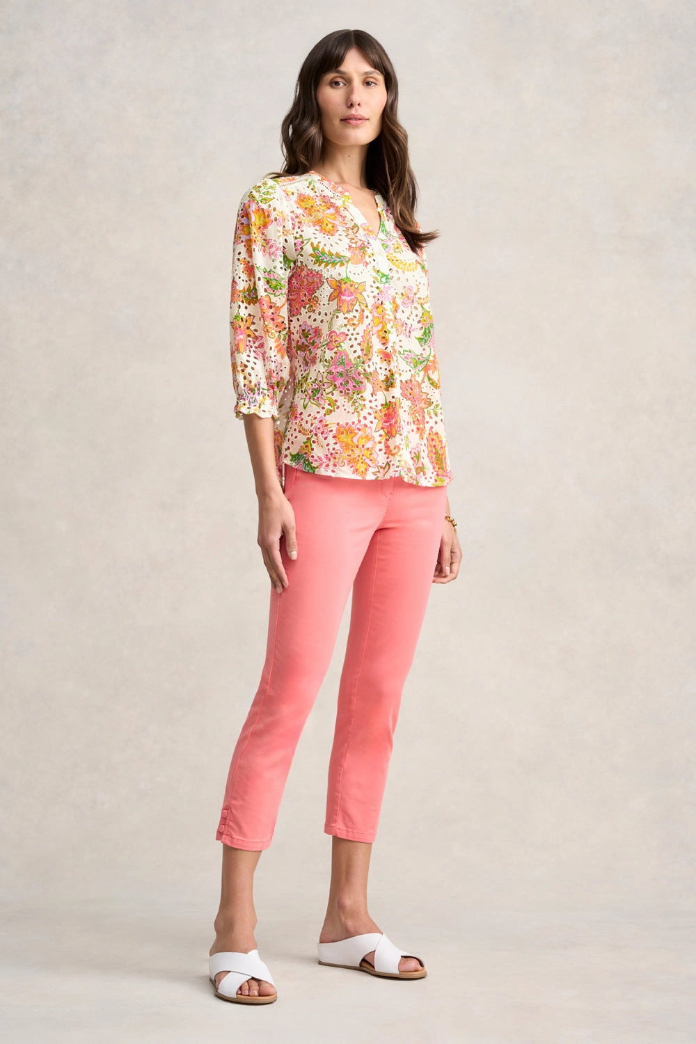 Bengajean? 3/4 Button Detail - Bright Coral tailored look Cozy And Stylish