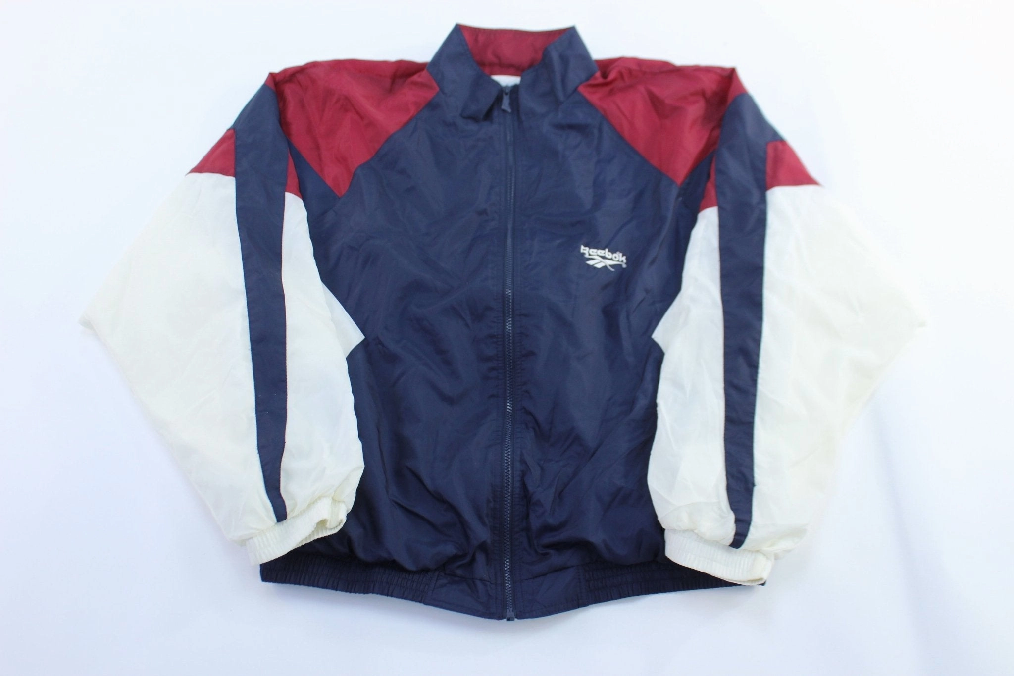 Outdoor Gear Vintage Reebok Embroidered Logo Blue, White, & Burgundy Zip Up Jacket