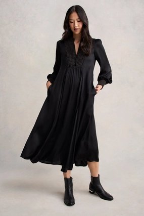 Chic Direction Beaded Smock Dress - Black