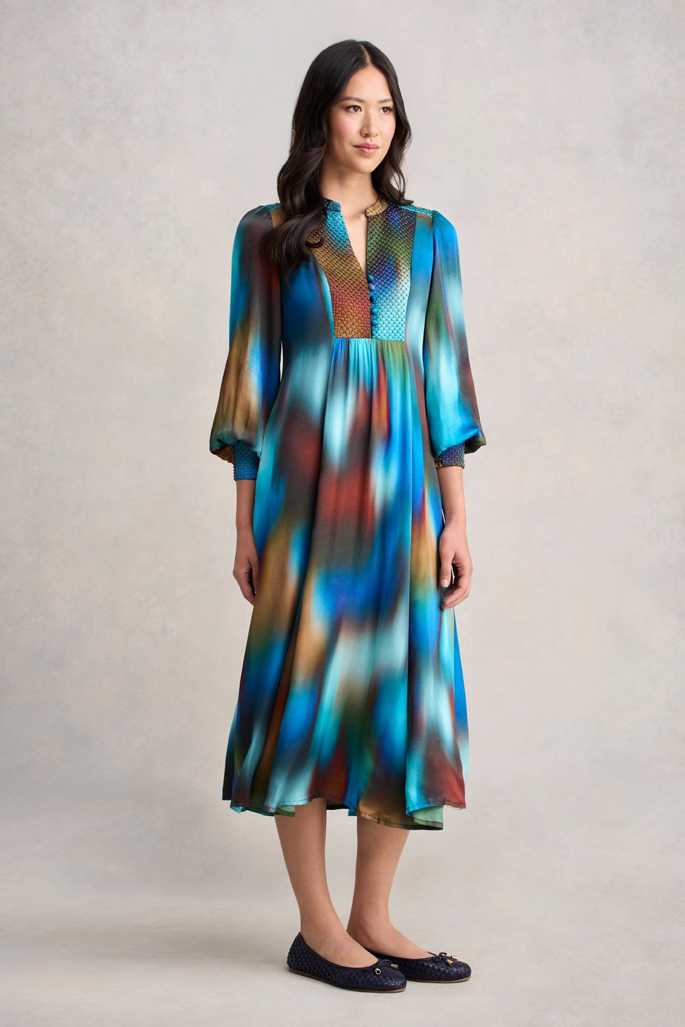 Beaded Smock Dress - Ombre Print Smooth Vibes Gentle Texture