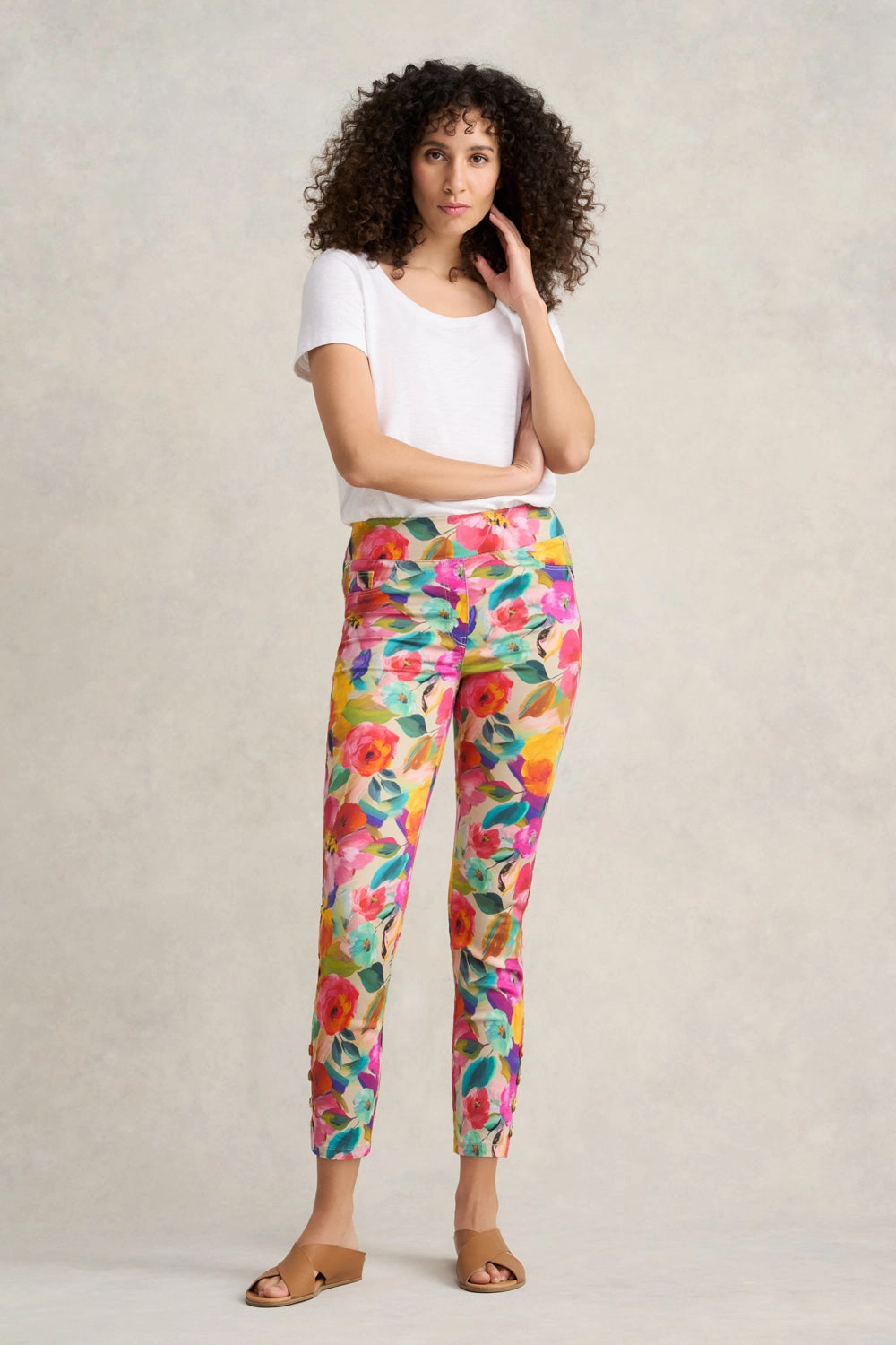 Winter Fashion Bengajean? 7/8th Button Detail - Multi Roses Print