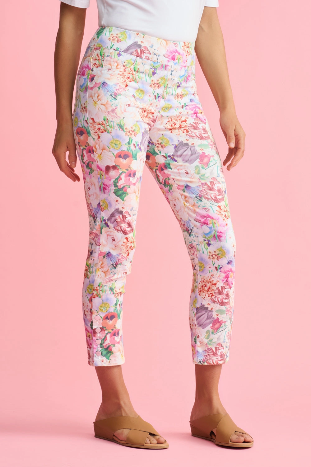 Sweat Resistant Durable Activewear Bengajean? 7/8th Button Detail - Spring Bouquet Print