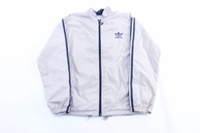 Bonnet Dresser Women's 90's Adidas Trefoil Light Grey & Blue Striped Zip Up Jacket