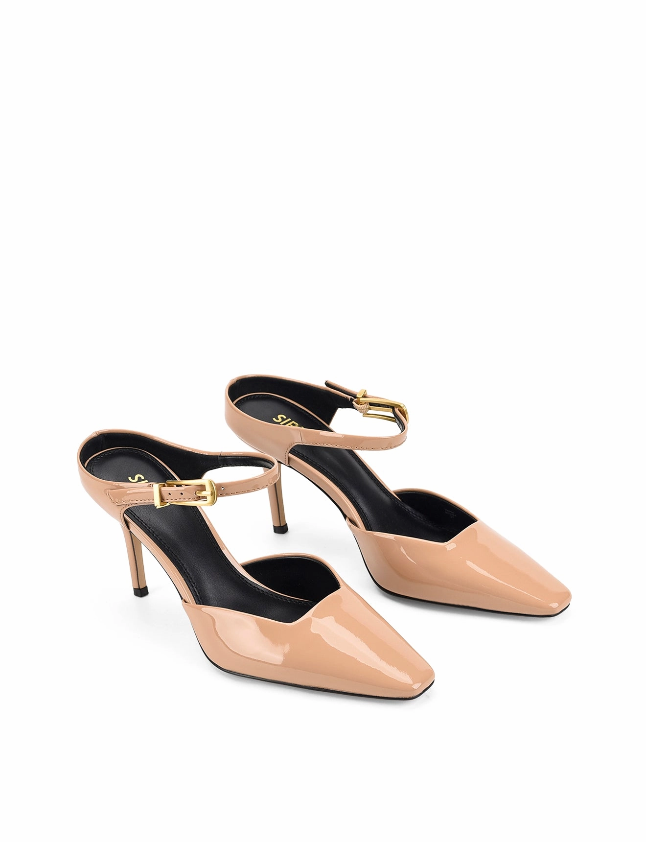 clean look foldable Verde Closed Toe Mules - Almond Tan Patent Leather