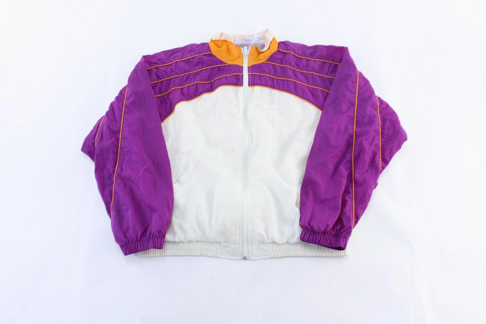 Withstand Easy Comfort Women's Vintage Reebok Embroidered Logo White, Orange,  & Purple Zip Up Jacket