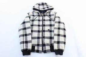 Women's Carhartt Logo Patch Black & White Plaid Hooded Jacket Youth