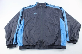 Adidas Embroidered Logo Grey & Light Blue Zip Up Jacket Chain