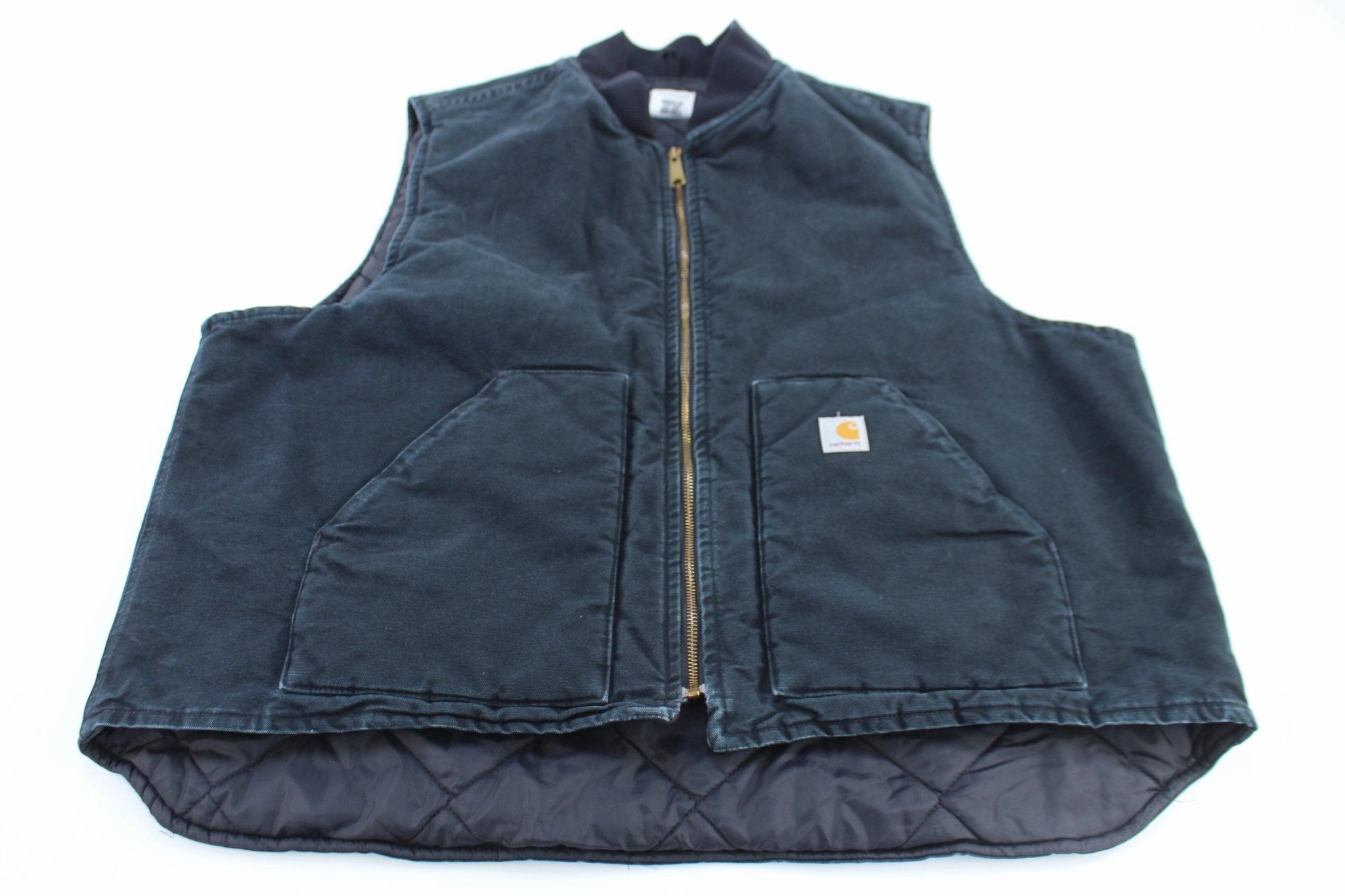 DualVentilation Zippers Carhartt Logo Patch Black Quilted Zip Up Vest
