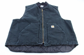 DualVentilation Zippers Carhartt Logo Patch Black Quilted Zip Up Vest