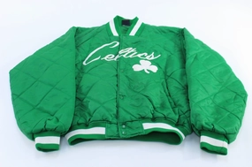 suitable for modeling Appreciate Boston Celtics Basketball Embroidered Majestic Quilted Bomber Jacket