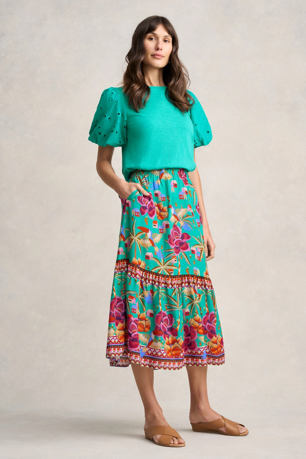 Broderie Sleeve Cotton T-Shirt - Viridian Architectural Tailoring