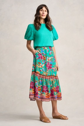 Broderie Sleeve Cotton T-Shirt - Viridian Architectural Tailoring