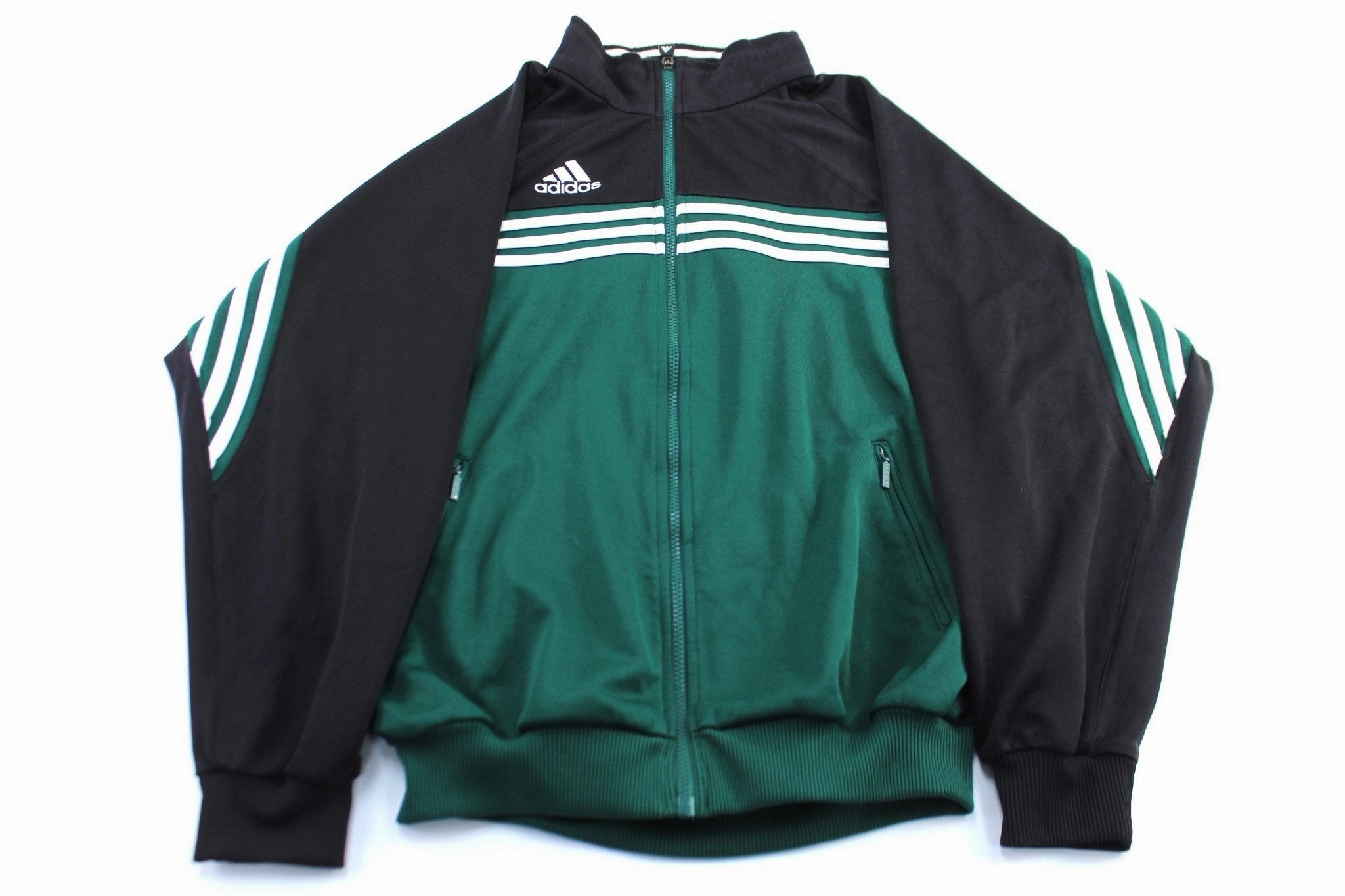 Adidas Embroidered Logo Black, Green, & White Track Jacket suitable for extreme sports Base Insulation