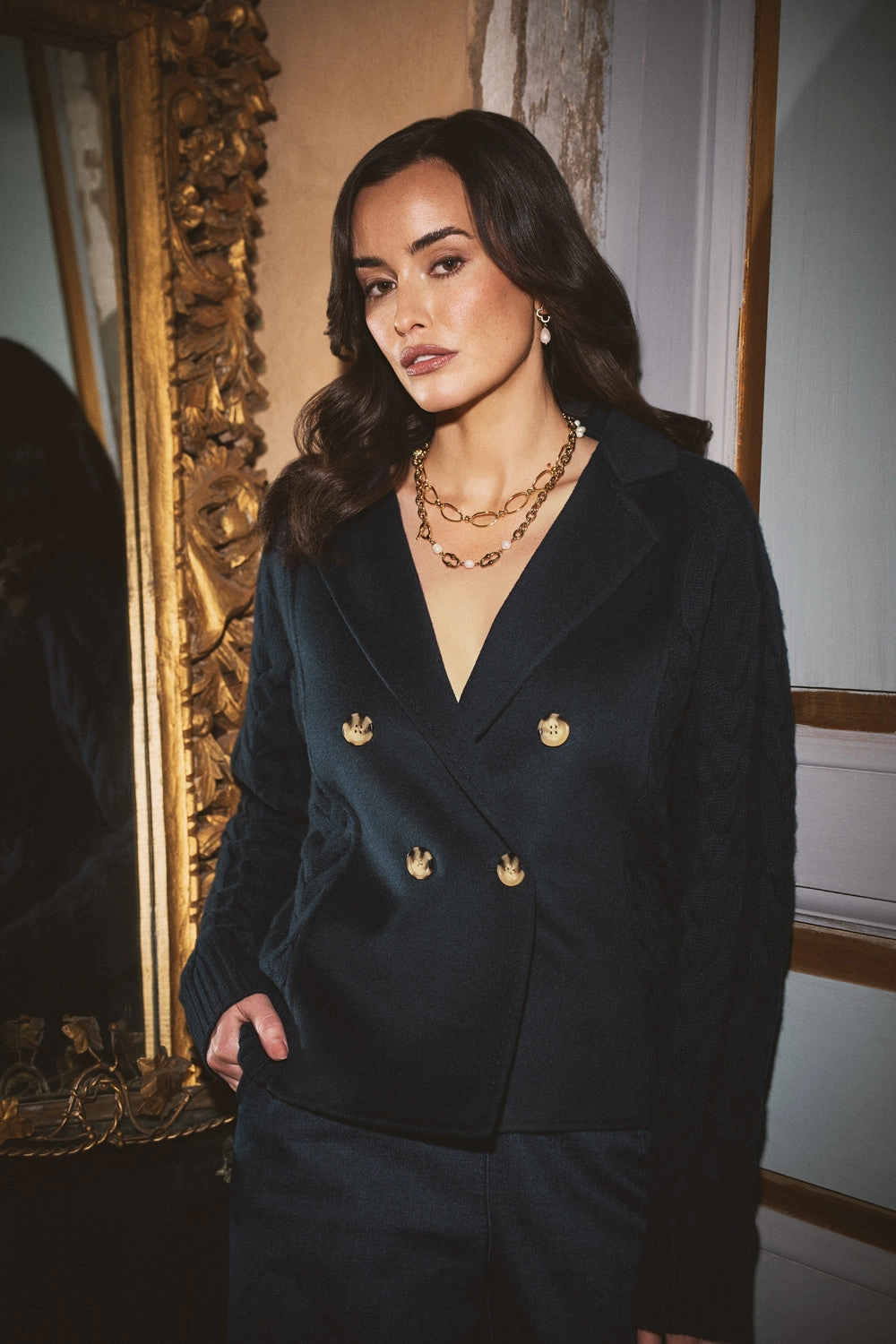 Cable Mix Jacket - Ink Modular Layering