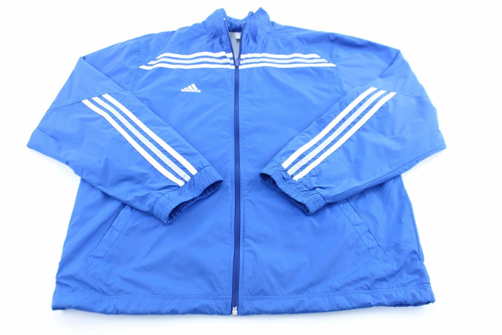 Adidas Embroidered Logo Blue & White Striped Zip Up Jacket Smooth Finish