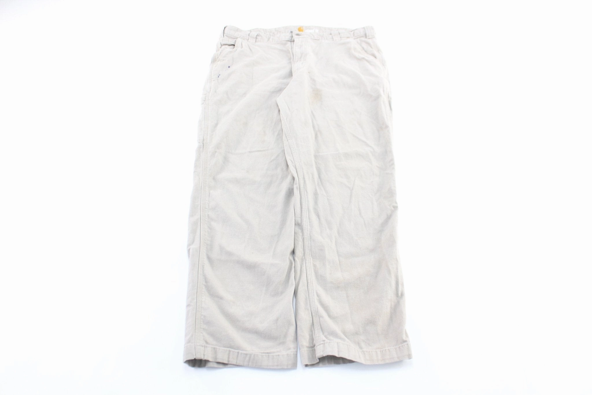 Body-Hugging Fit Sporty Touch Carhartt Logo Patch Beige Carpenter Pants