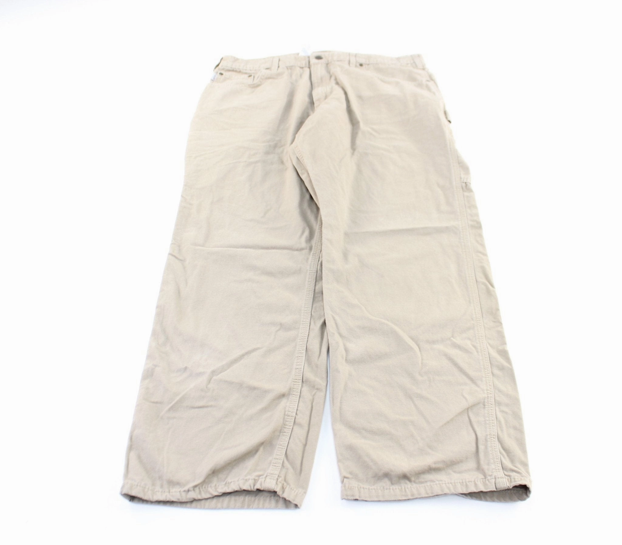Dark wash Carhartt Logo Patch Beige Carpenter Pants
