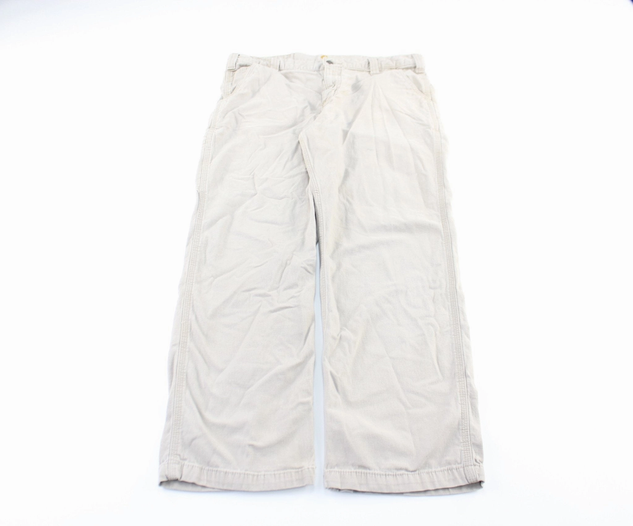 DoubleLayeredHem Carhartt Logo Patch Beige Pants
