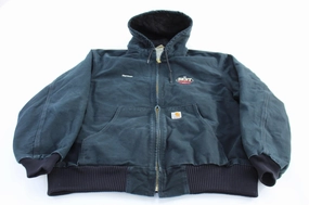 Carhartt Logo Patch Black Full Zip Hooded Jacket Lightweight Waterproof Rain Fit