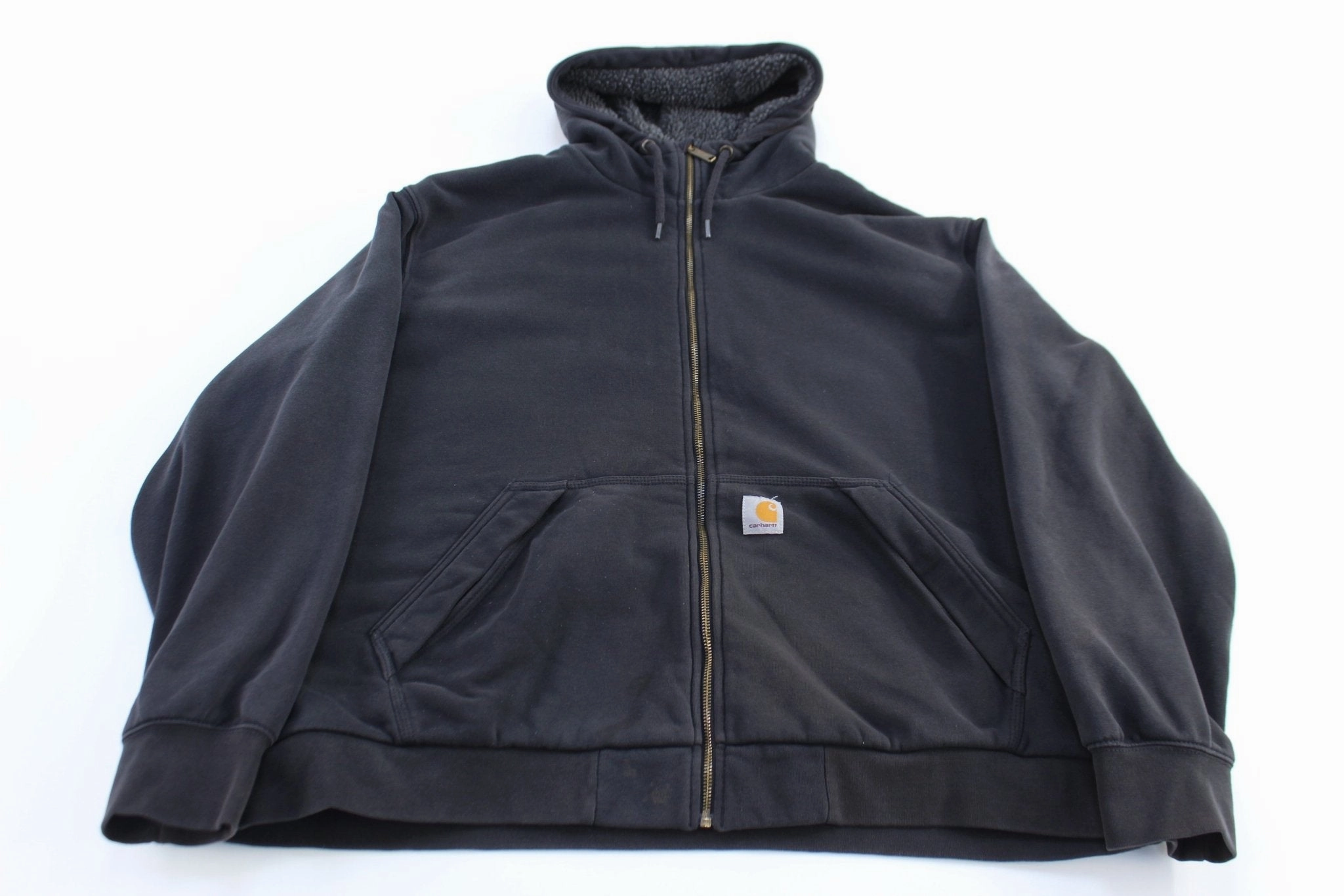 Carhartt Logo Patch Black Full Zip Hooded Jacket LowProfileLogo Rugged Feel
