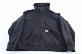 Carhartt Logo Patch Black Full Zip Hooded Jacket LowProfileLogo Rugged Feel