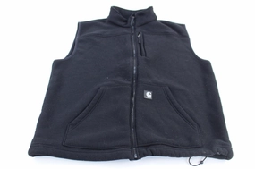 Abrasion Resistant Zippers Carhartt Logo Patch Black Textured Polyester Fleece Vest