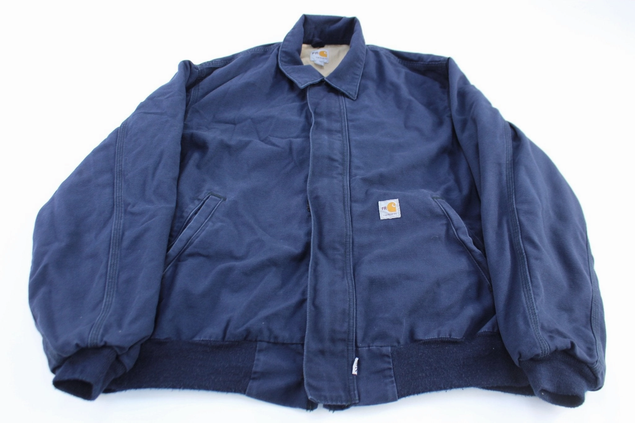 Carhartt Logo Patch Blue Flame Resistant Zip Up Jacket Declare Night Out