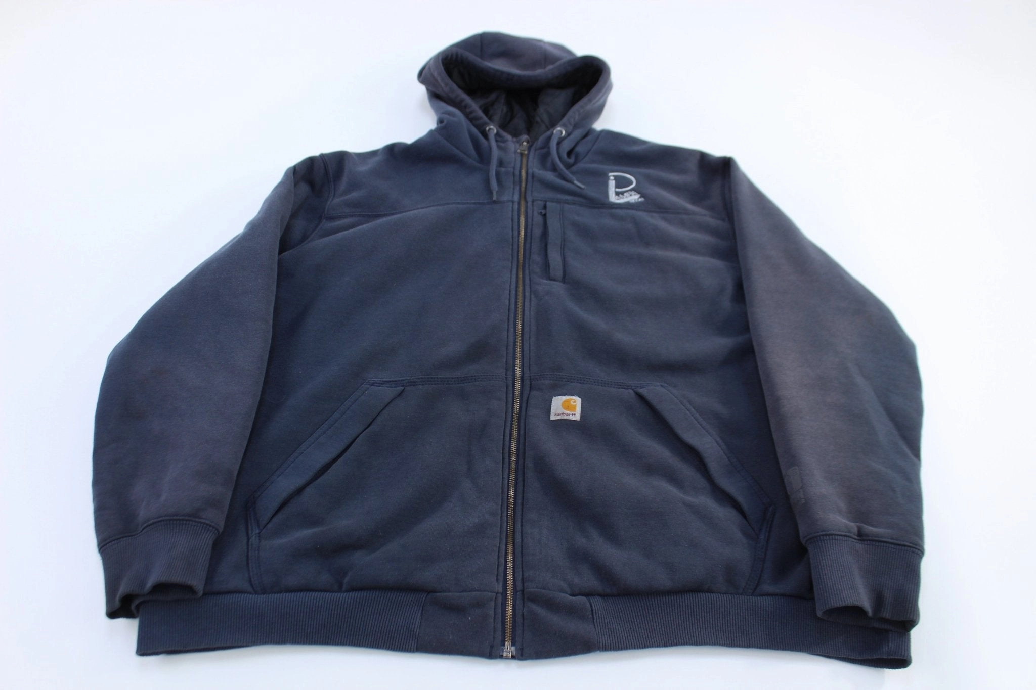 Daily Utility Timeless Protection Carhartt Logo Patch Blue Full Zip Hooded Jacket
