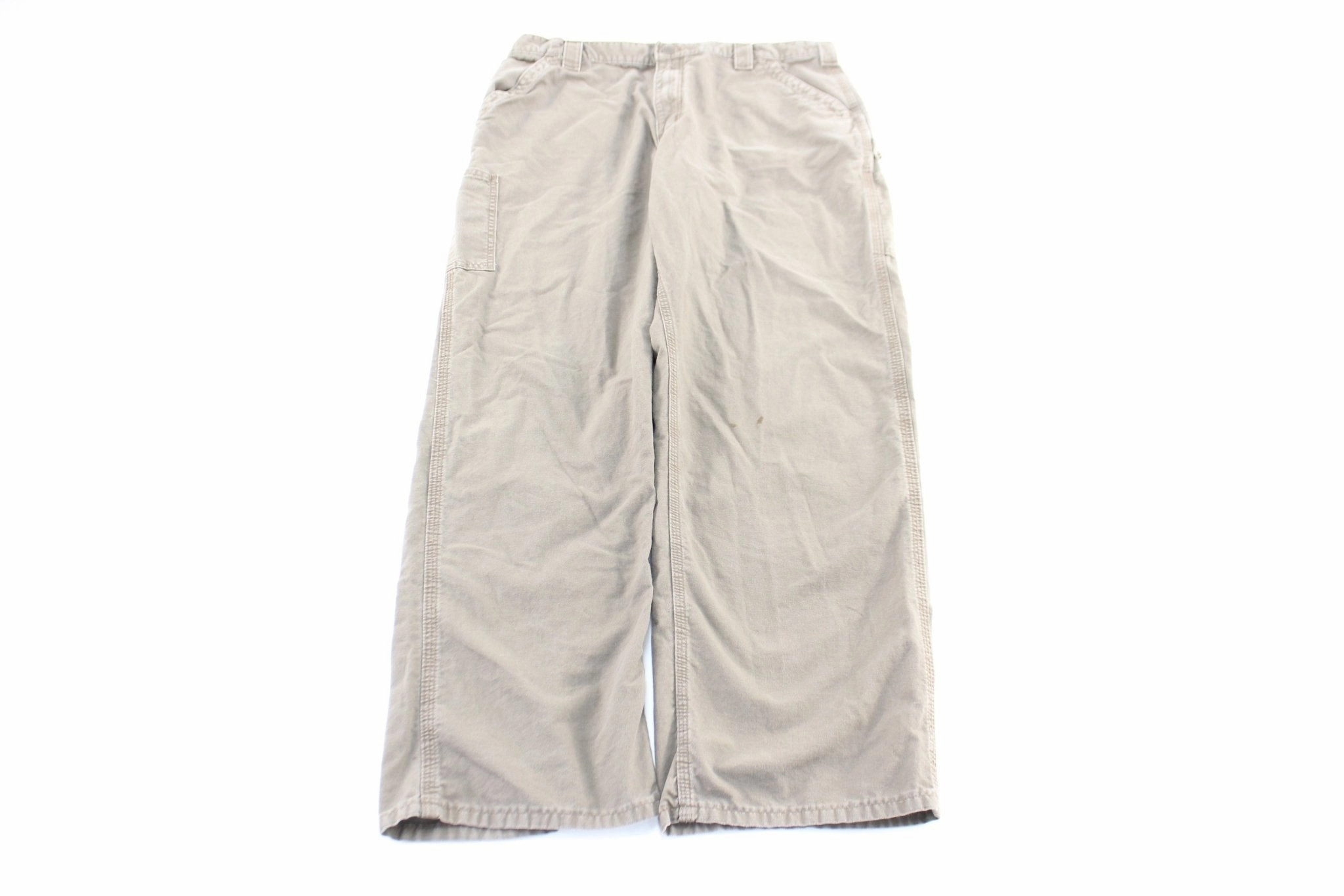 Carhartt Logo Patch Brown Carpenter Pants Non Tapered Leg Stretch Flex