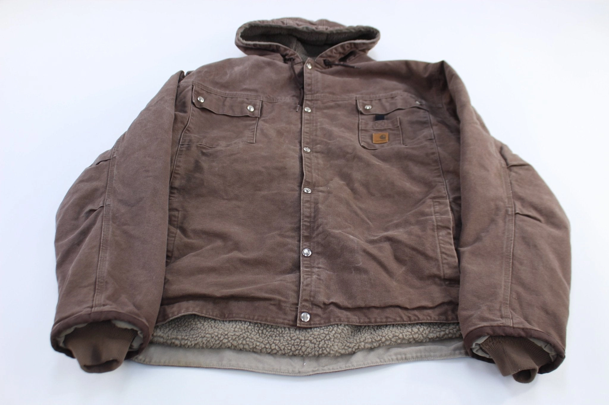 Carhartt Logo Patch Brown Sherpa Lined Multi Pocket Jacket Core Utility waterproof